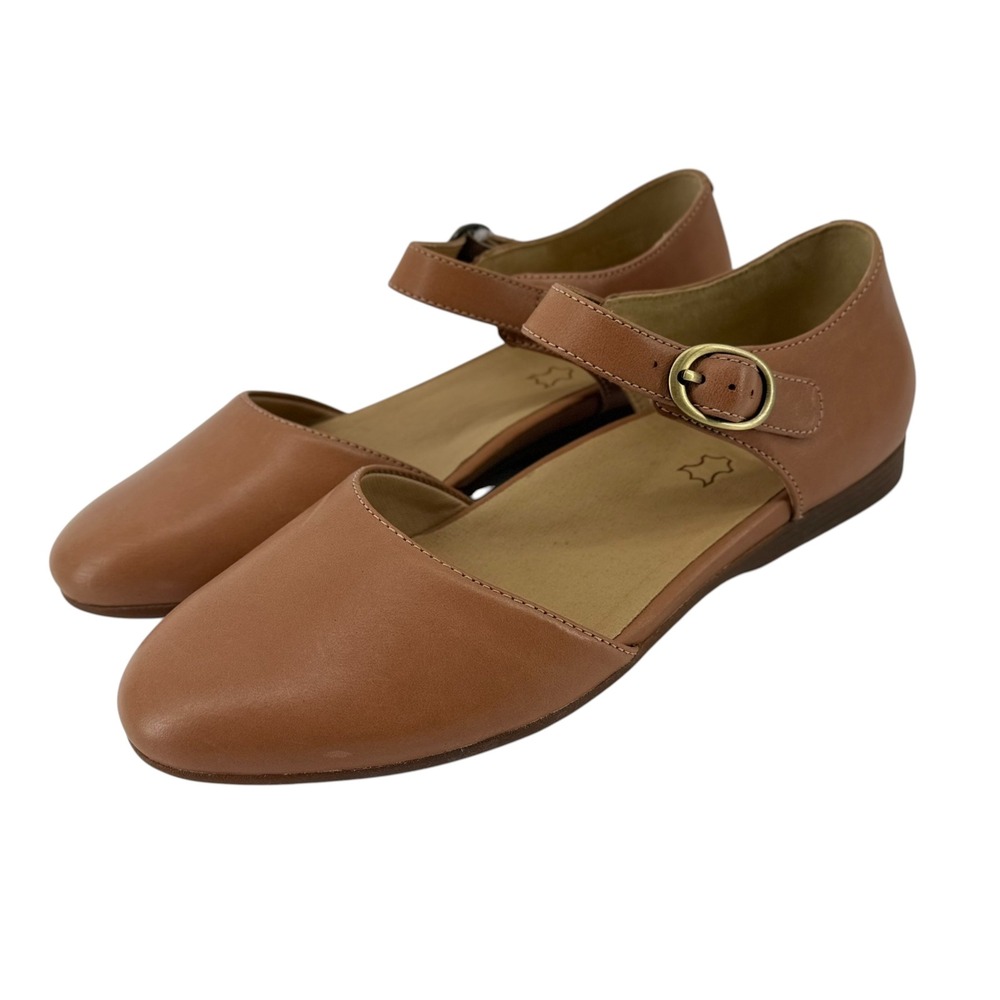 Dansko Liv Mary Jane Flat Shoes Women 41-10.5/11 Tan Burnished Napa Leather NEW